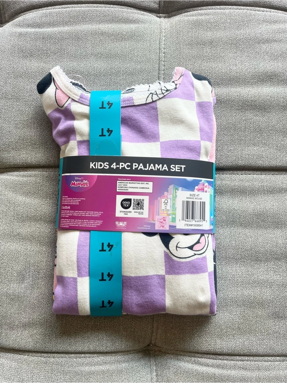 NWT Disney Minnie Mouse 4-piece Pajama Set Pink Purple Girl Size 4T